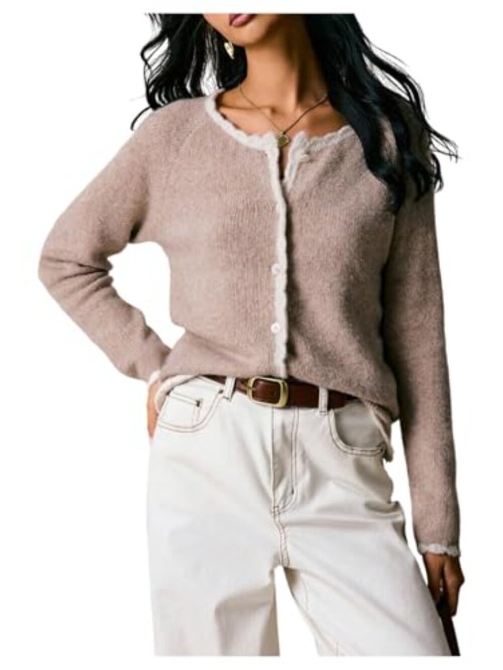 Button Down Cardigan Crewneck Long Sleeve Knit Sweater